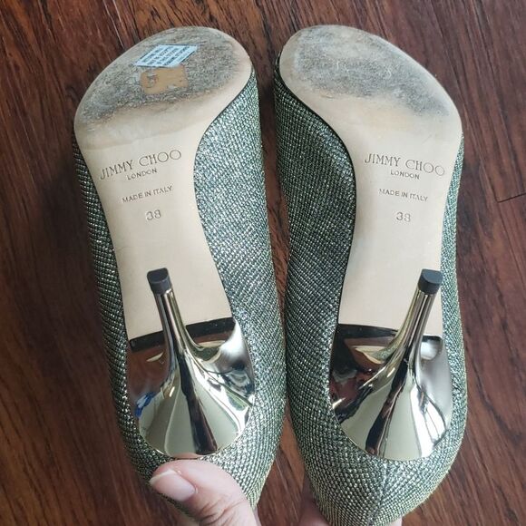 Jimmy Choo Shimmery Gold Mesh Overlay Wedding Party Kitten Heels Size 38 - Picture 9 of 11